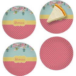 Easter Birdhouses Set of 4 Glass Appetizer / Dessert Plate 8" (Personalized)