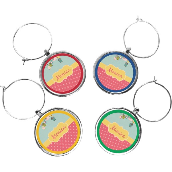Custom Easter Birdhouses Wine Charms (Set of 4) (Personalized)
