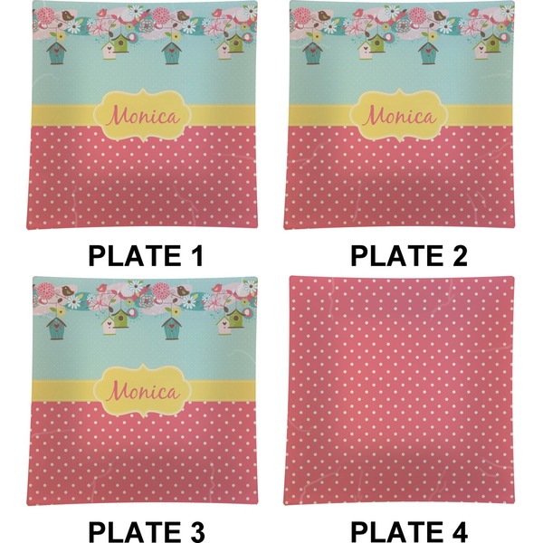 Easter Birdhouses Set of Square Dinner Plates (Approval)