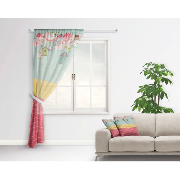 Easter Birdhouses Sheer Curtain With Window and Rod - in Room Matching Pillow