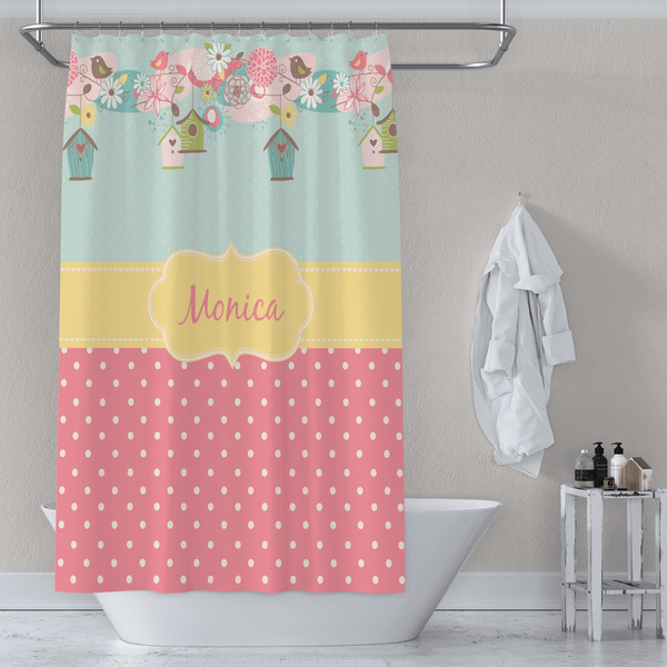 Easter Birdhouses Shower Curtain Lifestyle