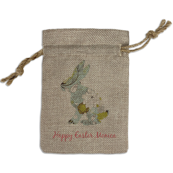 Custom Easter Birdhouses Small Burlap Gift Bag - Front (Personalized)