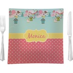 Easter Birdhouses Glass Square Lunch / Dinner Plate 9.5" (Personalized)