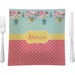 Easter Birdhouses Glass Square Lunch / Dinner Plate 9.5" (Personalized)