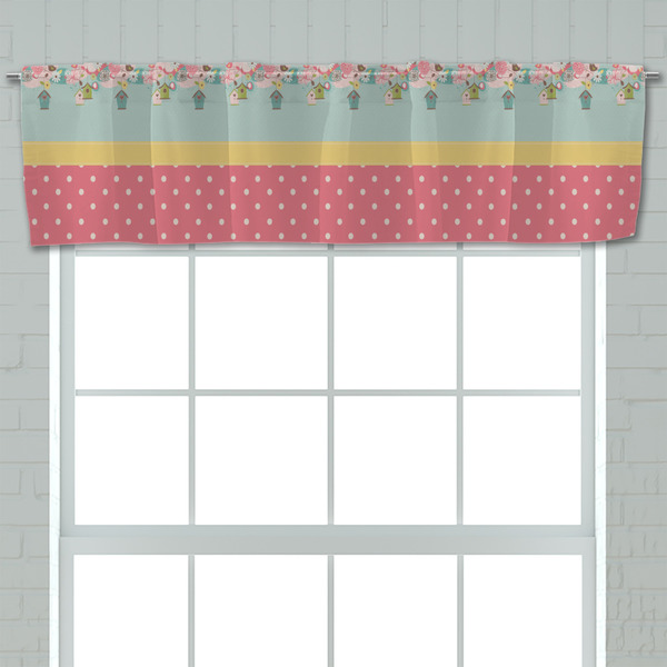 Easter Birdhouses Valance - Closeup on window