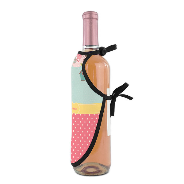 Easter Birdhouses Wine Bottle Apron - DETAIL WITH CLIP ON NECK