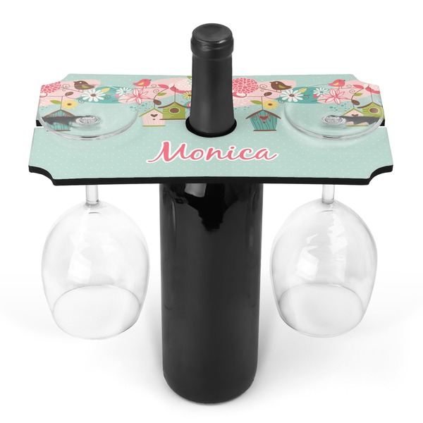 Custom Easter Birdhouses Wine Bottle & Glass Holder (Personalized)