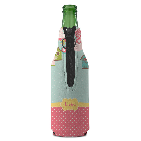Easter Birdhouses Zipper Bottle Cooler - BACK (bottle)