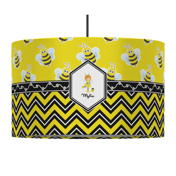 Custom Buzzing Bee 12" Drum Pendant Lamp - Fabric (Personalized)