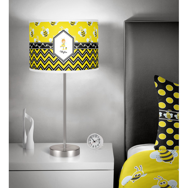 Buzzing Bee 13 inch drum lamp shade - in room