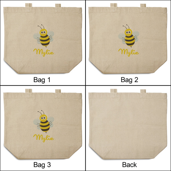 Buzzing Bee 3 Reusable Cotton Grocery Bags - Front & Back View
