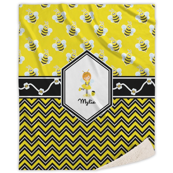 Custom Buzzing Bee Sherpa Throw Blanket - 60"x80" (Personalized)