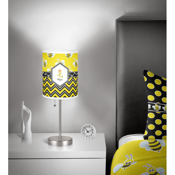 Buzzing Bee 7 inch drum lamp shade - in room