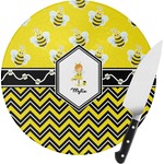 Buzzing Bee Round Glass Cutting Board - Small (Personalized)