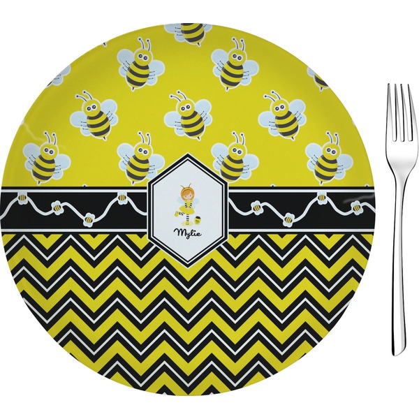 Custom Buzzing Bee 8" Glass Appetizer / Dessert Plates - Single or Set (Personalized)