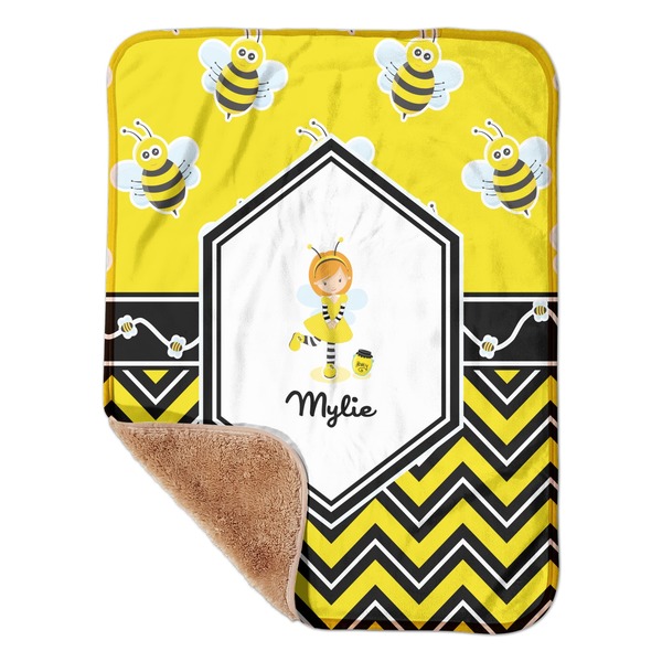 Custom Buzzing Bee Sherpa Baby Blanket - 30" x 40" w/ Name or Text