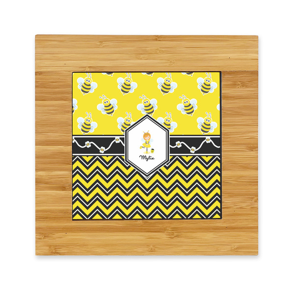 Custom Buzzing Bee Bamboo Trivet with Ceramic Tile Insert (Personalized)