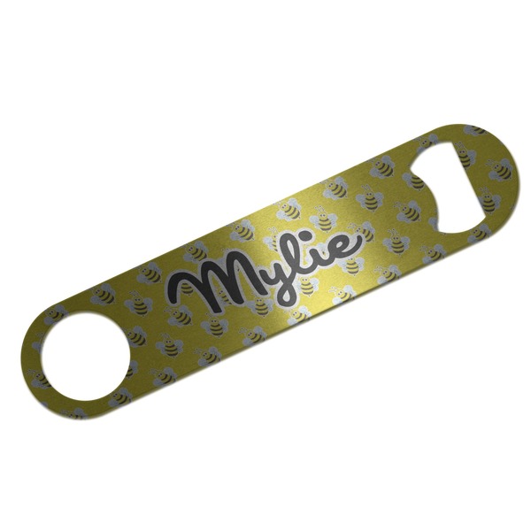 Custom Buzzing Bee Bar Bottle Opener - Silver w/ Name or Text