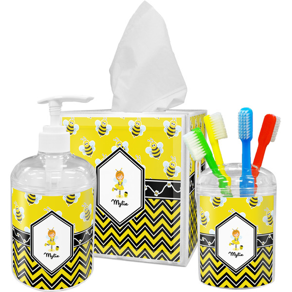 Custom Buzzing Bee Acrylic Bathroom Accessories Set w/ Name or Text