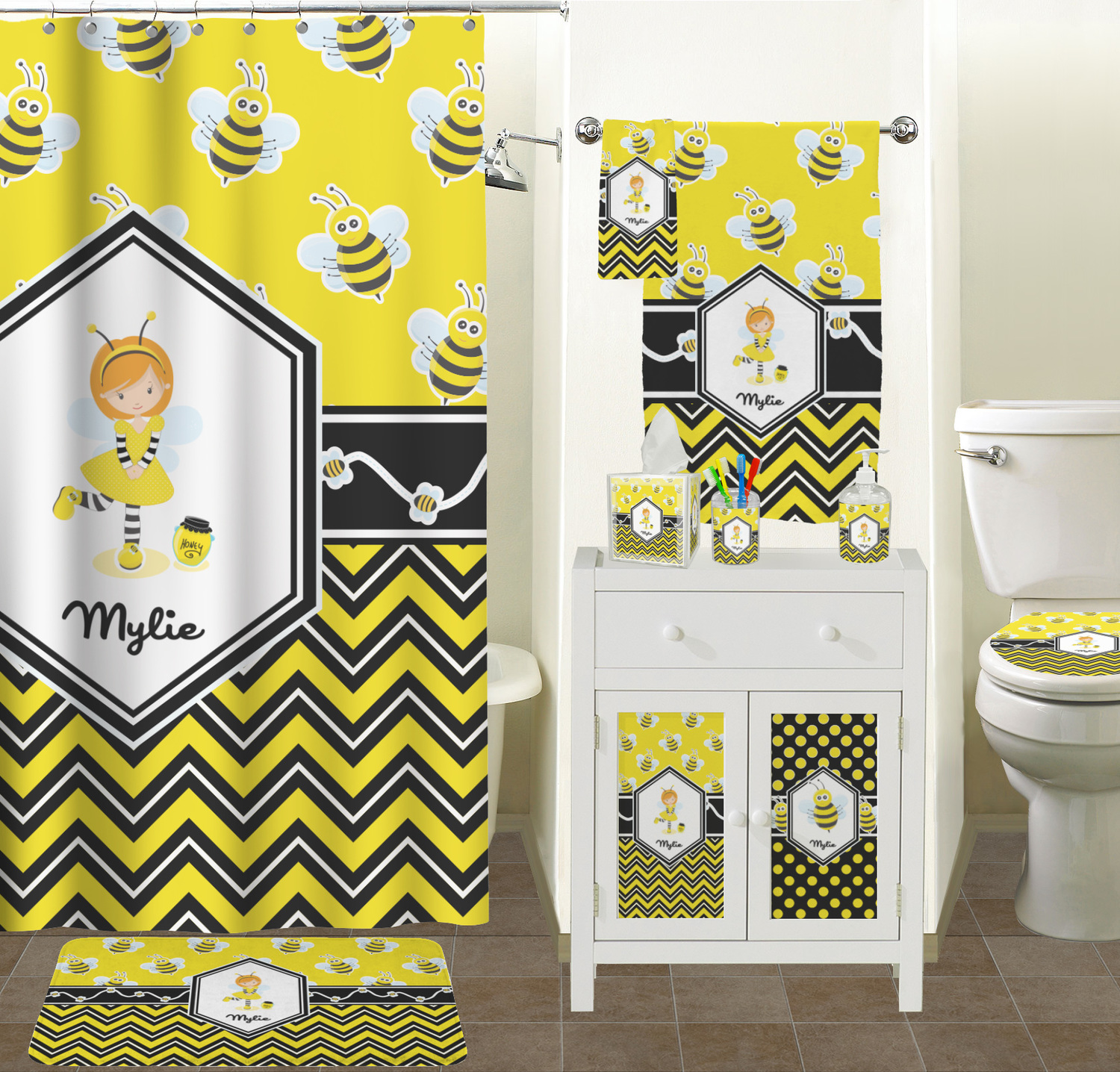 Buzzing Bee Bathroom Accessories Set (Personalized) YouCustomizeIt
