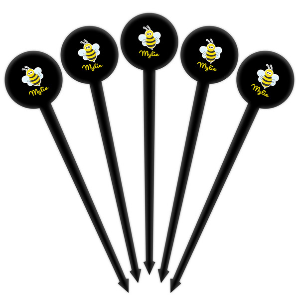 Buzzing Bee Black Plastic 4" Food Pick - Round - Fan View