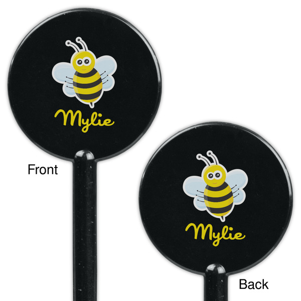 Buzzing Bee Black Plastic 5.5" Stir Stick - Double Sided - Round - Front & Back