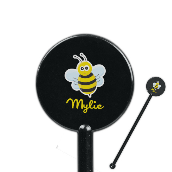 Custom Buzzing Bee 5.5" Round Plastic Stir Sticks - Black - Single Sided (Personalized)