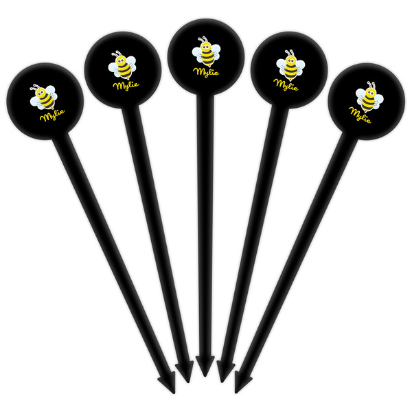 Buzzing Bee Black Plastic 6" Food Pick - Round - Fan View