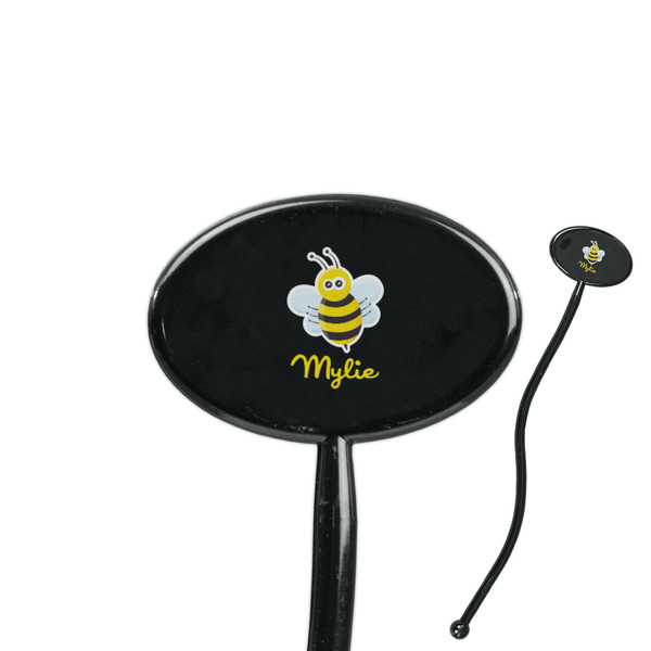 Custom Buzzing Bee 7" Oval Plastic Stir Sticks - Black - Single Sided (Personalized)