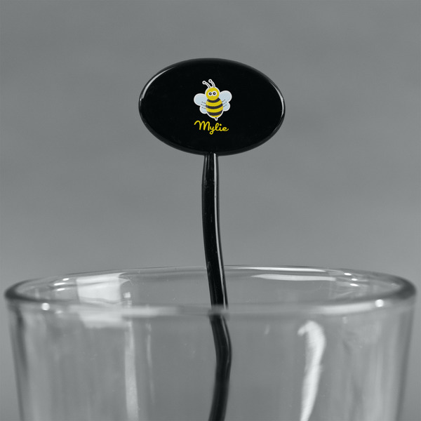 Buzzing Bee Black Plastic 7" Stir Stick - Oval - Main