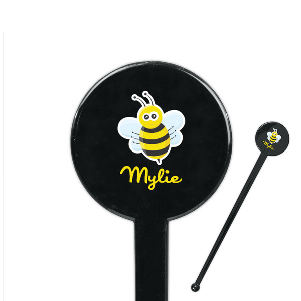 Custom Buzzing Bee 7" Round Plastic Stir Sticks - Black - Single Sided (Personalized)