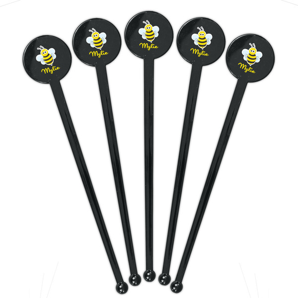 Buzzing Bee Black Plastic 7" Stir Stick - Round - Fan View