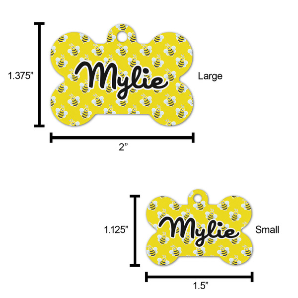 Buzzing Bee Bone Shaped Dog ID Tag - Large - Scale