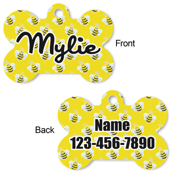 Buzzing Bee Bone Shaped Dog Tag - Front & Back