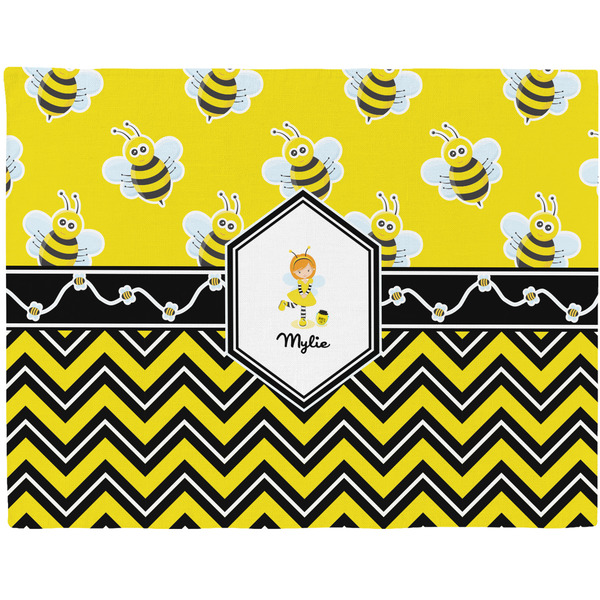 Custom Buzzing Bee Woven Fabric Placemat - Twill w/ Name or Text