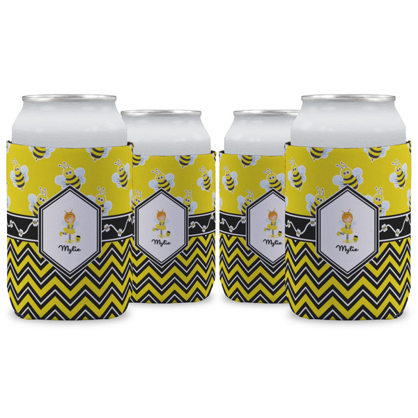 Custom Buzzing Bee Can Cooler (12 oz) - Set of 4 w/ Name or Text