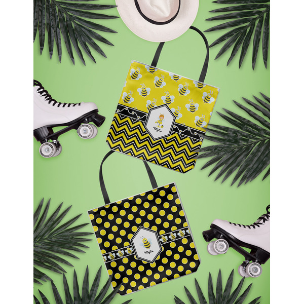 Buzzing Bee Canvas Tote Lifestyle Front and Back- 13x13