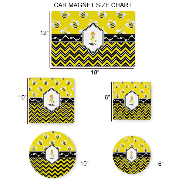Buzzing Bee Car Magnets - SIZE CHART