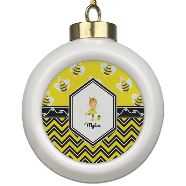 Custom Buzzing Bee Ceramic Ball Ornament (Personalized)