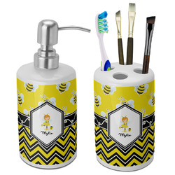 Buzzing Bee Ceramic Bathroom Accessories Set (Personalized)