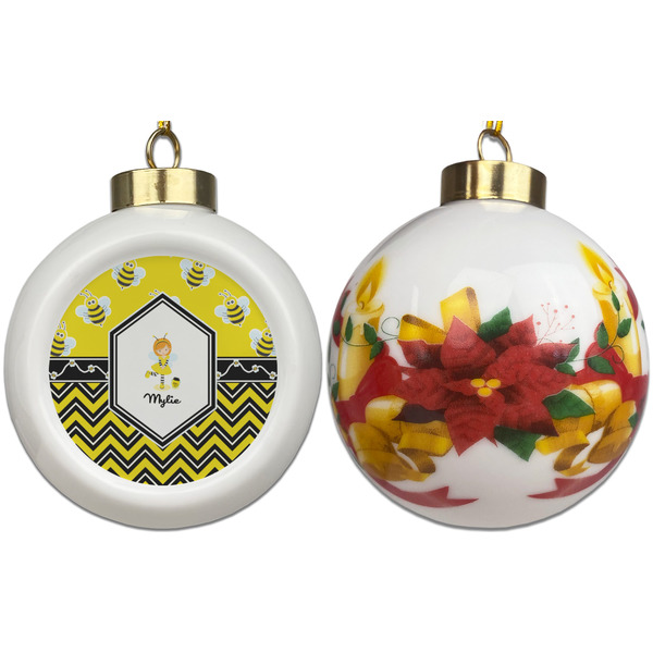Buzzing Bee Ceramic Christmas Ornament - Poinsettias (APPROVAL)