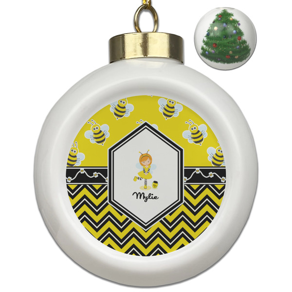 Custom Buzzing Bee Ceramic Ball Ornament - Christmas Tree (Personalized)
