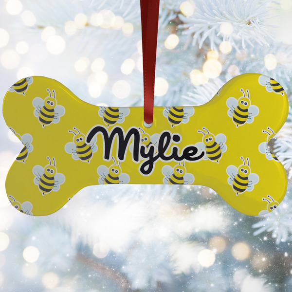 Custom Buzzing Bee Ceramic Dog Ornament w/ Name or Text
