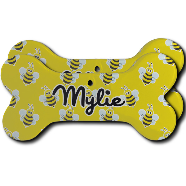Custom Buzzing Bee Ceramic Dog Ornament - Front & Back w/ Name or Text