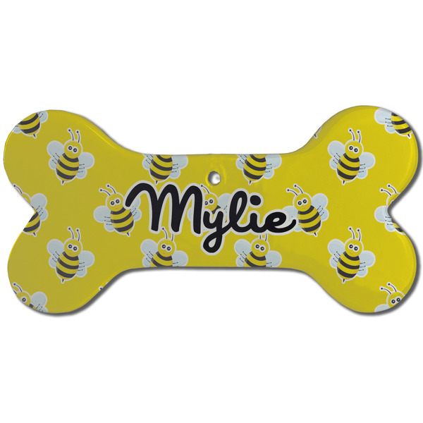 Custom Buzzing Bee Ceramic Dog Ornament - Front w/ Name or Text