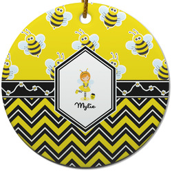Buzzing Bee Round Ceramic Ornament w/ Name or Text