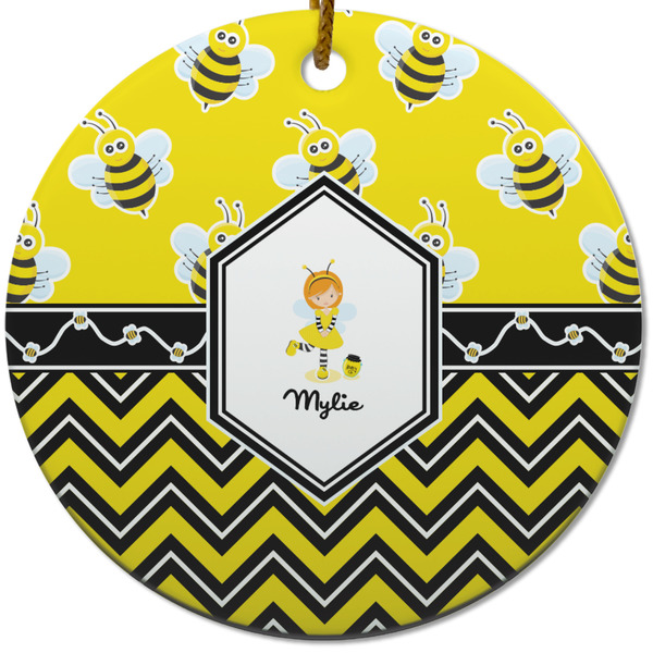 Buzzing Bee Ceramic Flat Ornament - Circle (Front)