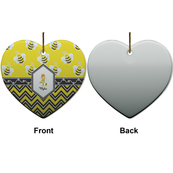 Buzzing Bee Ceramic Flat Ornament - Heart Front & Back (APPROVAL)