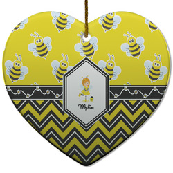 Buzzing Bee Heart Ceramic Ornament w/ Name or Text