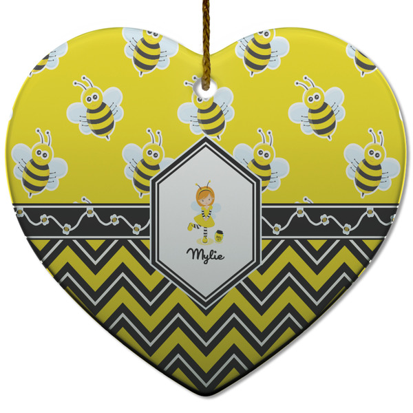 Custom Buzzing Bee Heart Ceramic Ornament w/ Name or Text